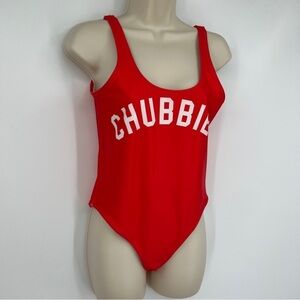 Chubbies Graphic ScoopNeck Sleeveless Low Drop Back Pull-on Swimsuit Red White